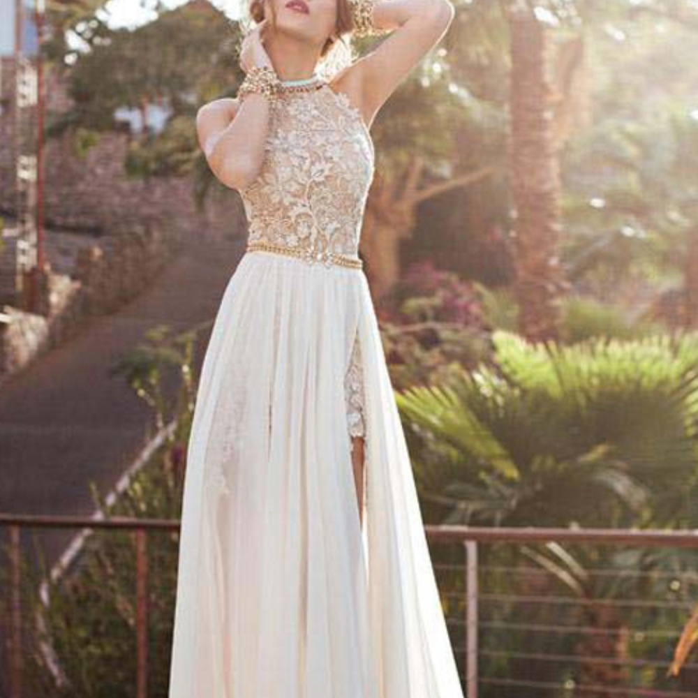 ✨ Halter Neck Sleeveless Backless High Slit Dress